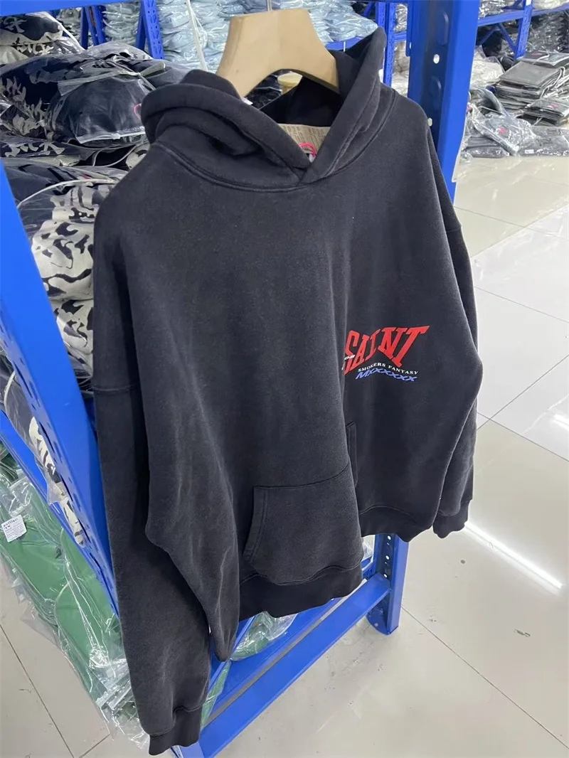 

Letter Logo Print SAINT Mxxxxxx Oversized Hoodie Men Women 1:1 High Quality Black Washed Classics Sweatshirts