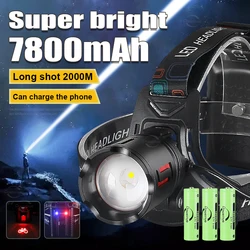 1000000LM Ultra Powerful Headlamp USB Rechargeable Head Flashlight Lighting 2000M Zoom Headlight LED Head Lamp Fishing Lantern