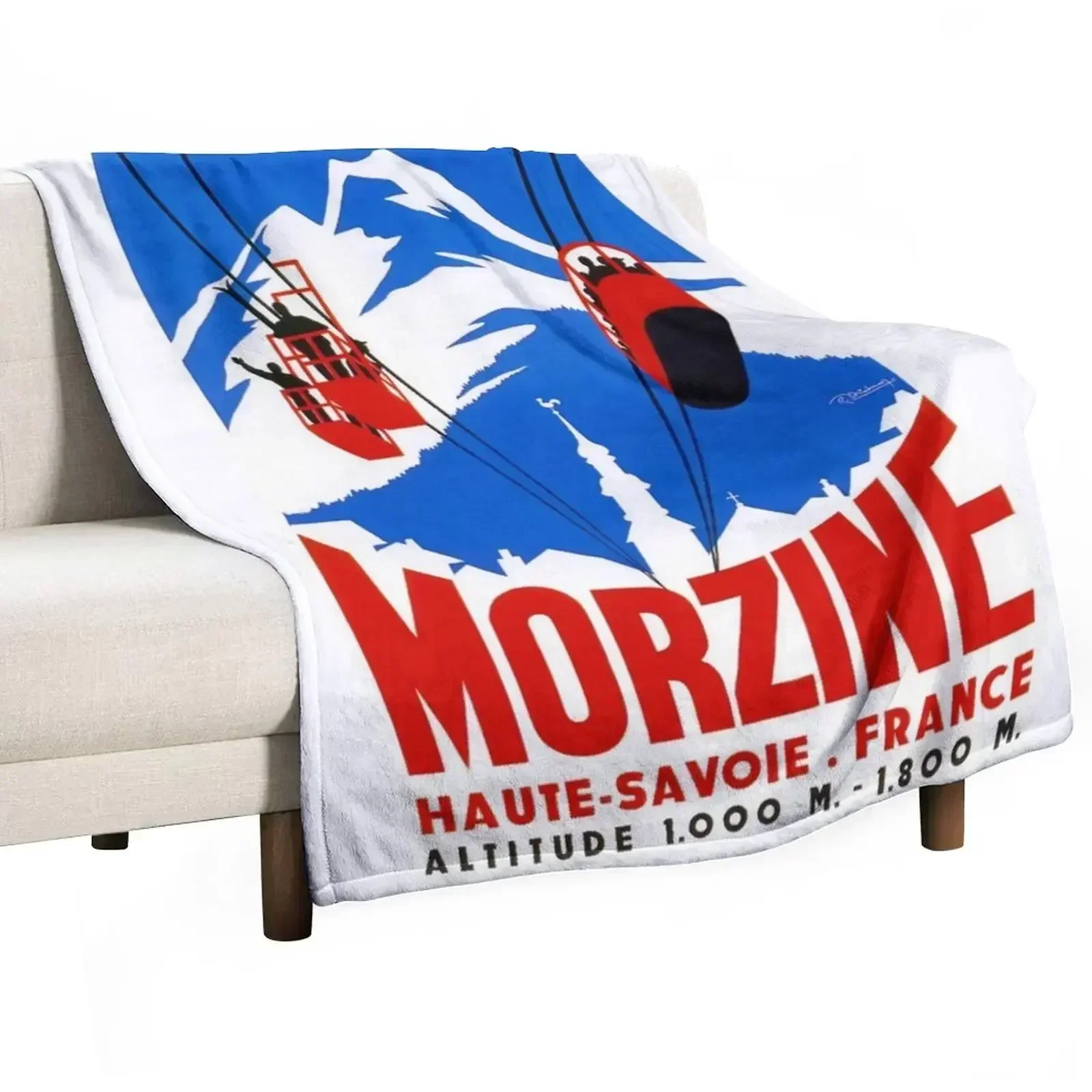 Vintage French Alps Gondola Winter sport ski ad Throw Blanket Bed covers Decorative Sofa Hair Weighted Blankets