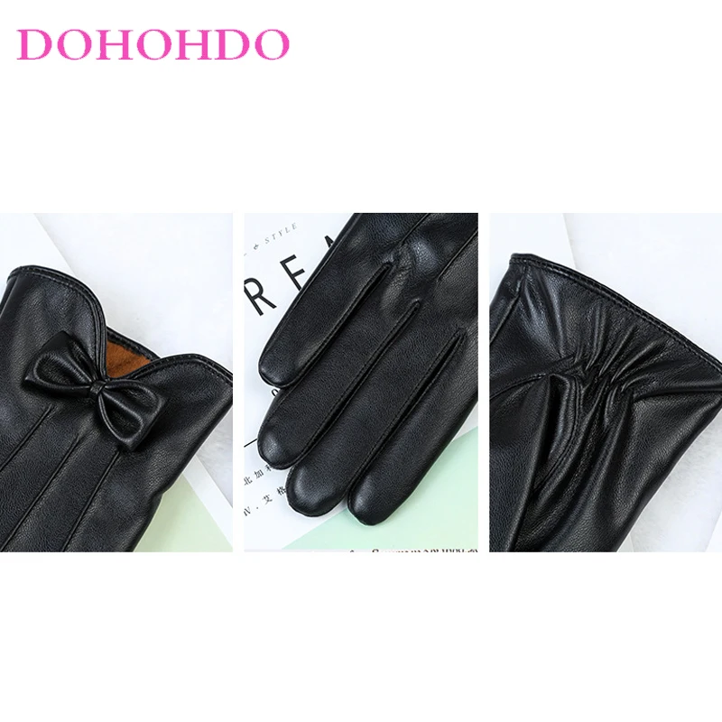السيدات قفازات جلدية تعمل باللمس في الخريف والشتاء سميكة الدافئة ركوب الدراجات القيادة قفازات امرأة قفازات سوداء Perчатки Жеыыыыы