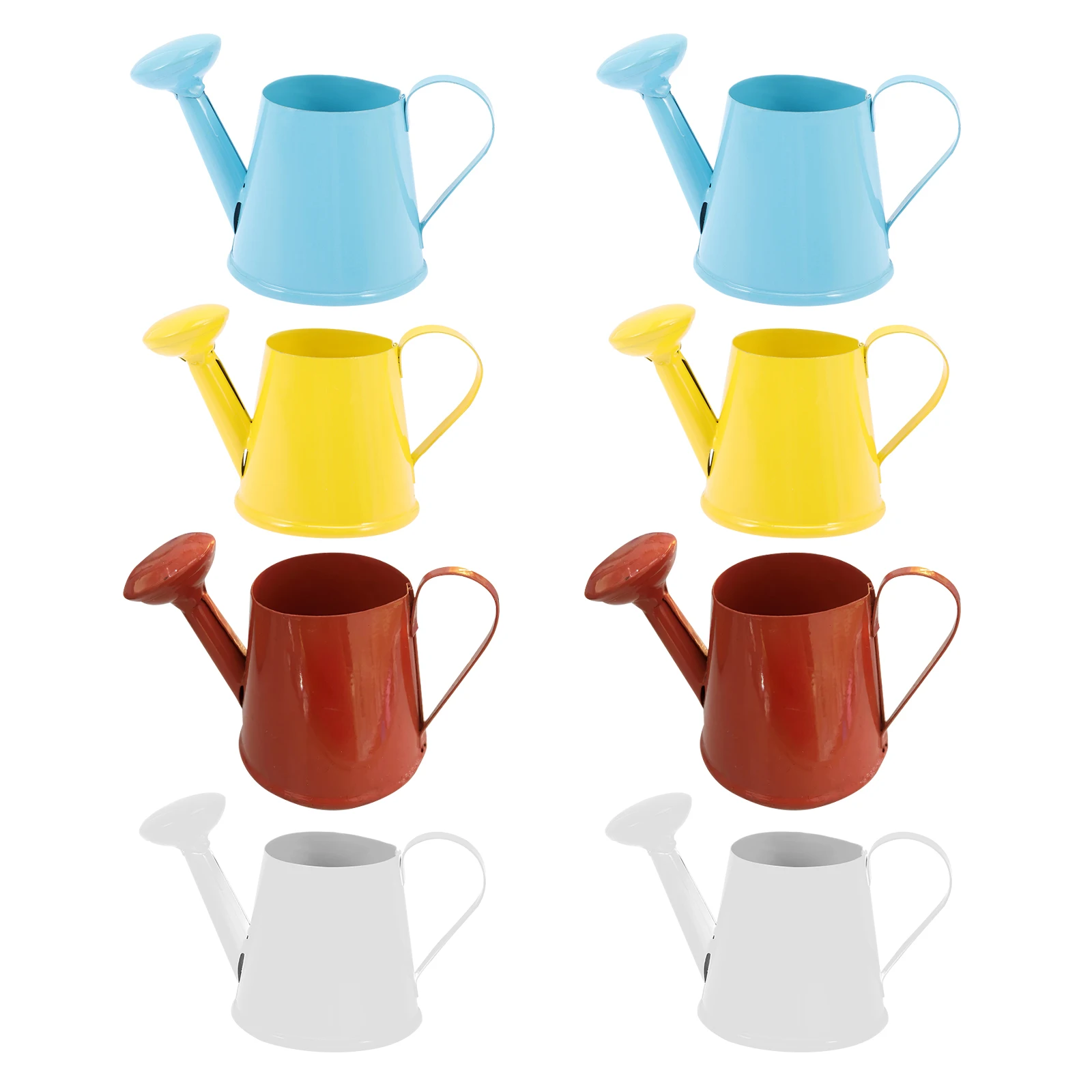 

8pcs 8 Mini Watering Cans Small Tin Flower Pots White Red Blue Yellow Kids Home Decoration Durable Sturdy Smooth Safe Photo Prop