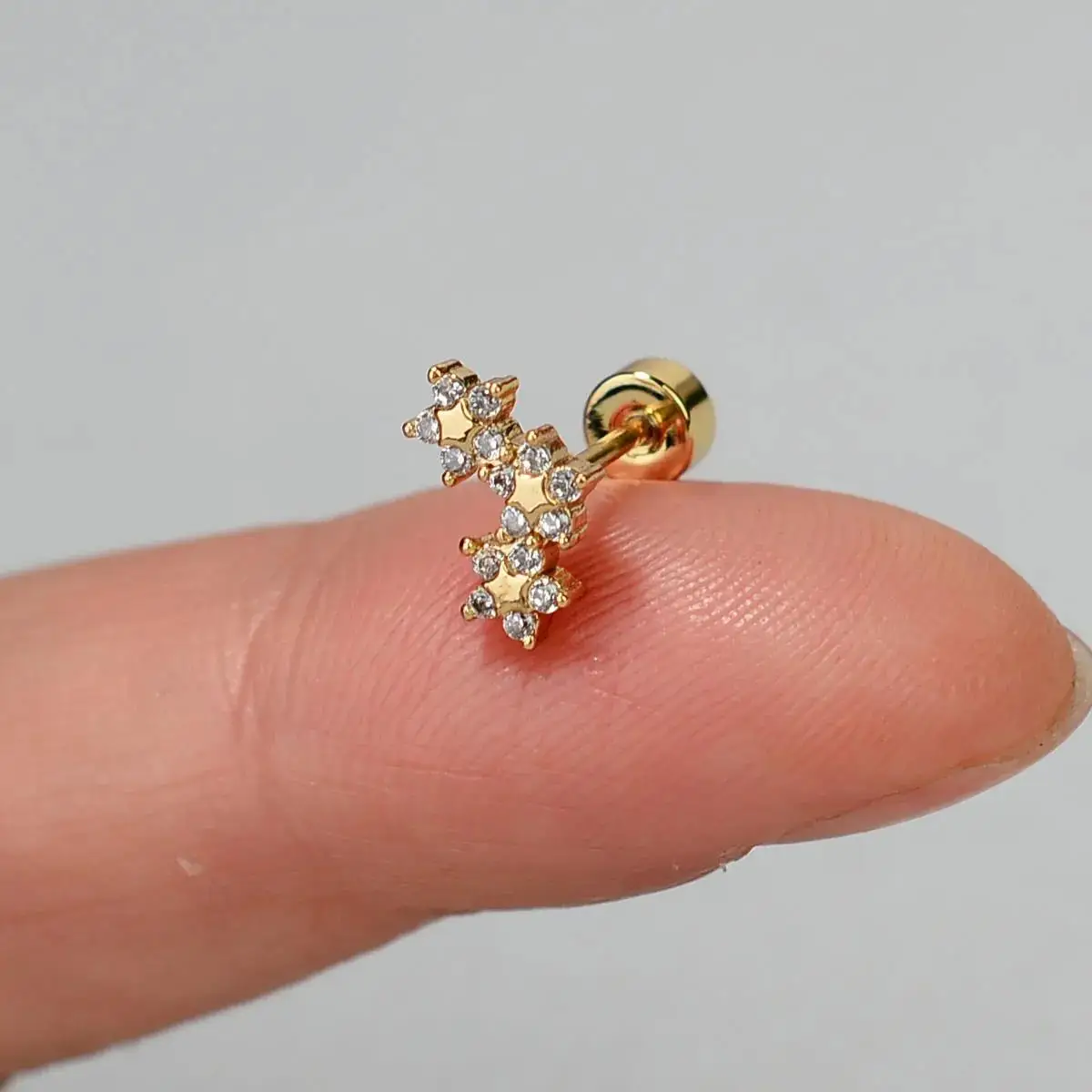 1Piece Stainless Steel Mini CZ Flower Cartilage Flat Back Piercing Stud Earring For Women\'s Helix Tragus Piercing Body Jewelry