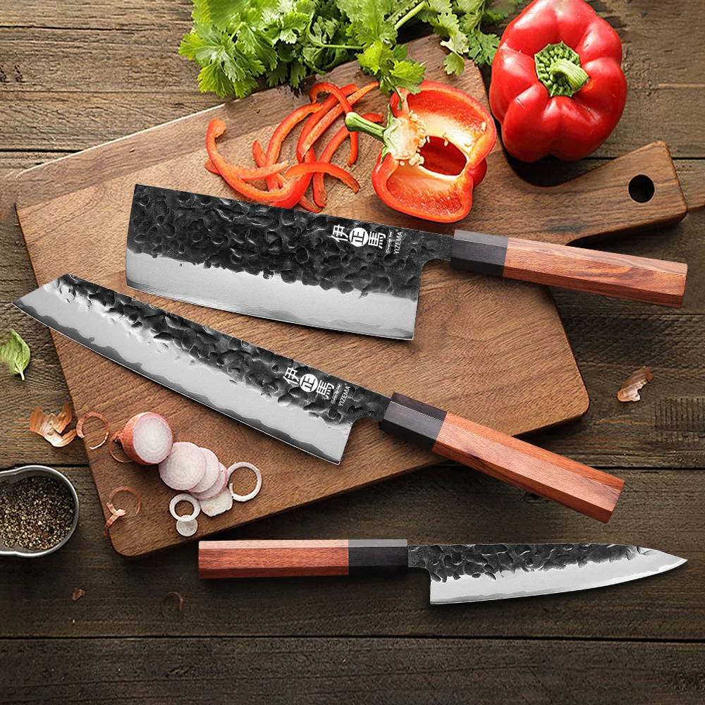 YIZEMA 1PC-3PCS Kitchen Knives Set Utility Nakiri Kiritsuke Bunka Knife Japanese Composite Steel Cleaver Professional Chef Knife