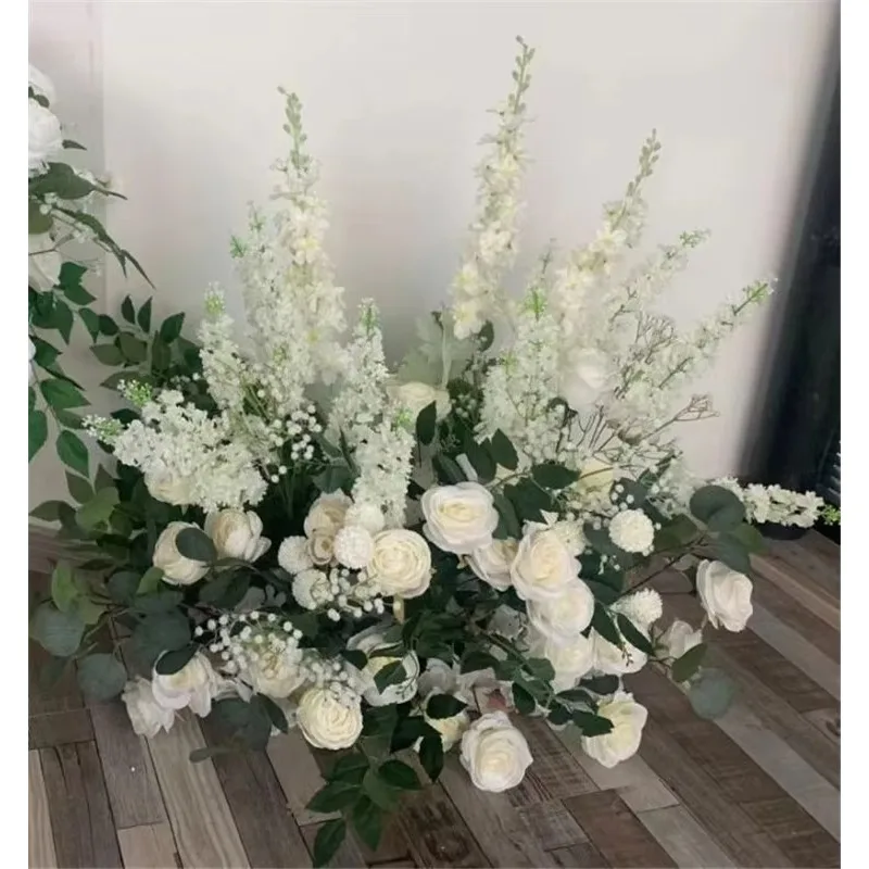 Wedding aisle decorative flower arrangement artificial white rose green leaf aisle flower path entrance decoration