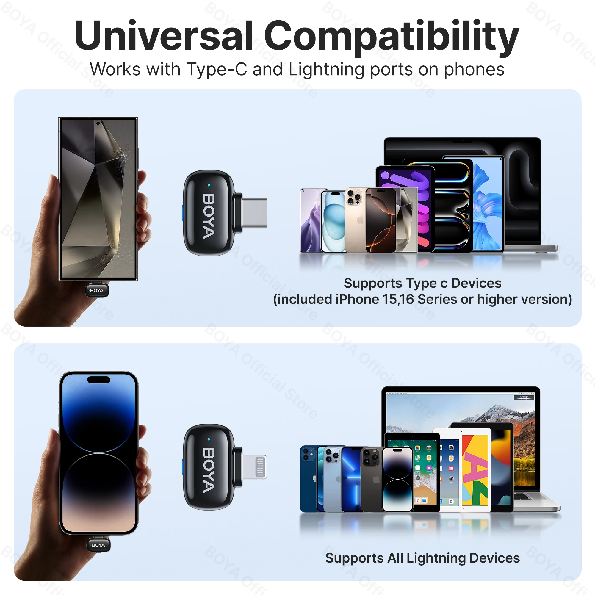 BOYA BOYA Mini Wireless Lavalier Lapel Microphone for iPhone Android Type-c Smartphone DSLR Cameras Youtube Recording Streaming