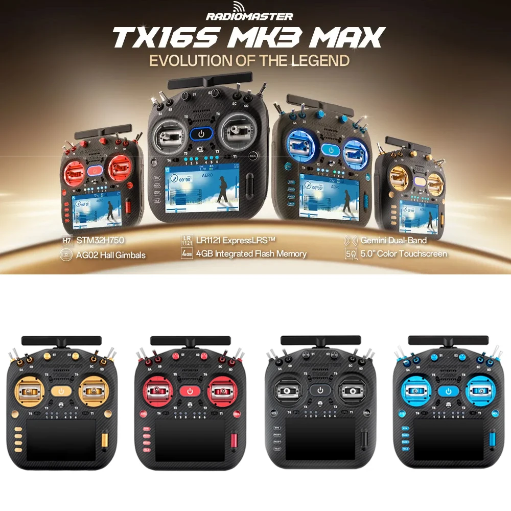 RadioMaster TX16S MK3 MAX 2.4GHz 900MHz AG02 CNC Hall Gimbal 5 inch IPS Touchscreen EdgeTX ExpressLRS Radio Controller - image 1 of 6