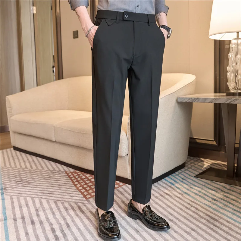 2024 Spring Fashion Slim Fit Men\'s Suit Pants Business Casual High Quality Office Pants Comfortable Elastic Waist Men\'s Clothing