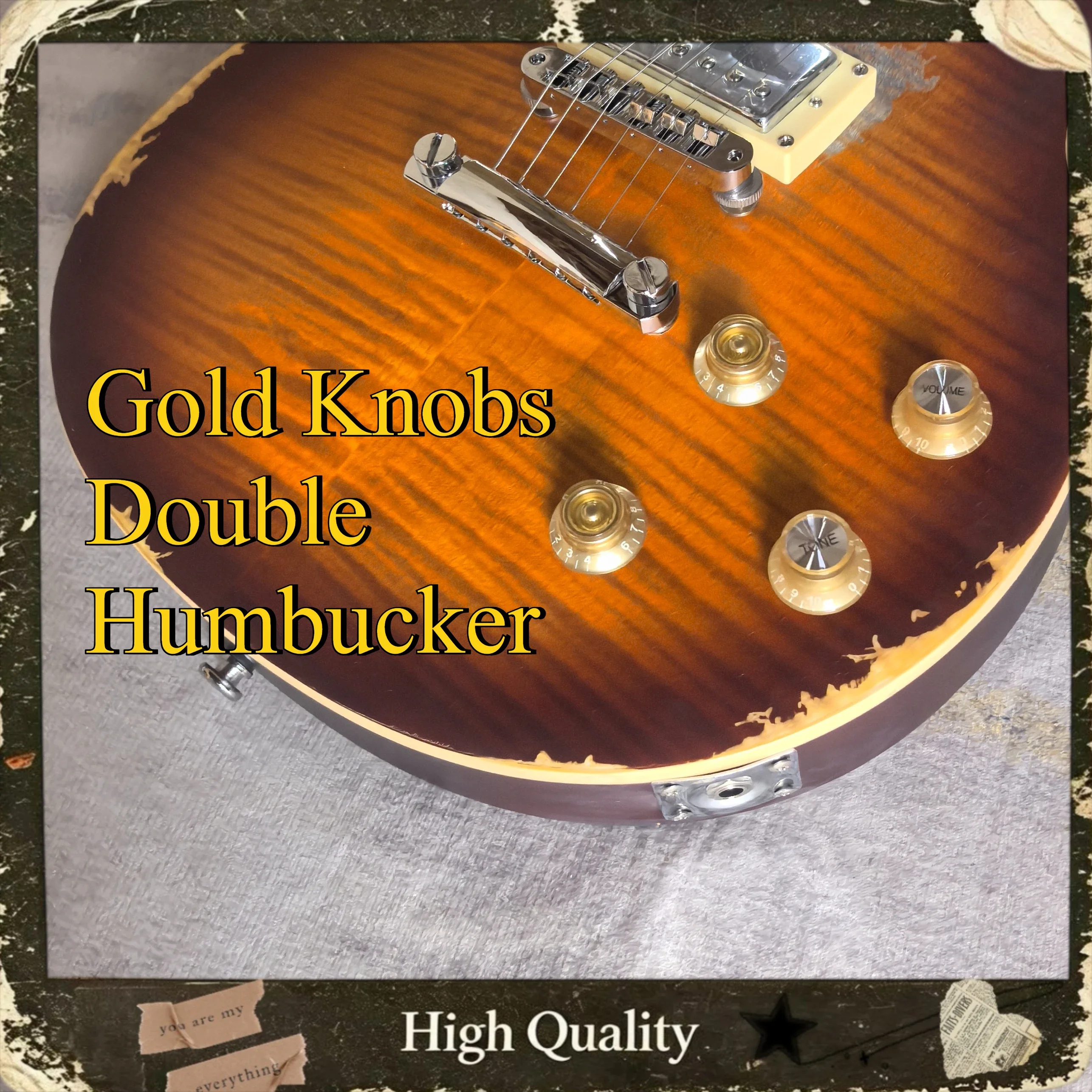 Vintage Aged Sunburst Tiger Flame LPA Electric Guitar Gold Knobs Double Humbucker HH Pickups Retro Rock Guitar Free Shipping