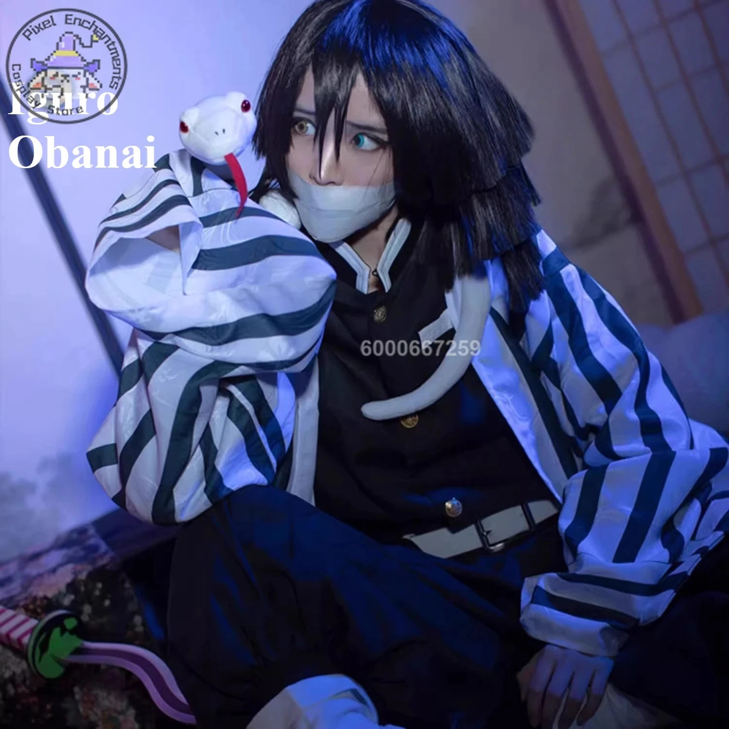 

Аниме Demon Slayer Iguro Obanai Косплей Костюм Kisatsutai Мужская японская униформа хаори Парик Маска Хэллоуин Вечеринка Comic Con Outfit