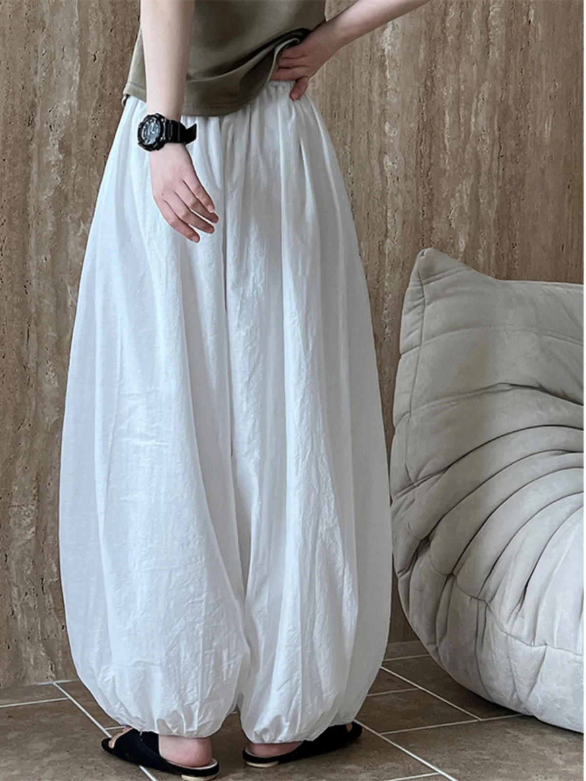 

Loose Wide Leg Pants Women's Summer White Lantern Pants Design Sensation Casual Pants Commute Style Natural Waist Linen Material