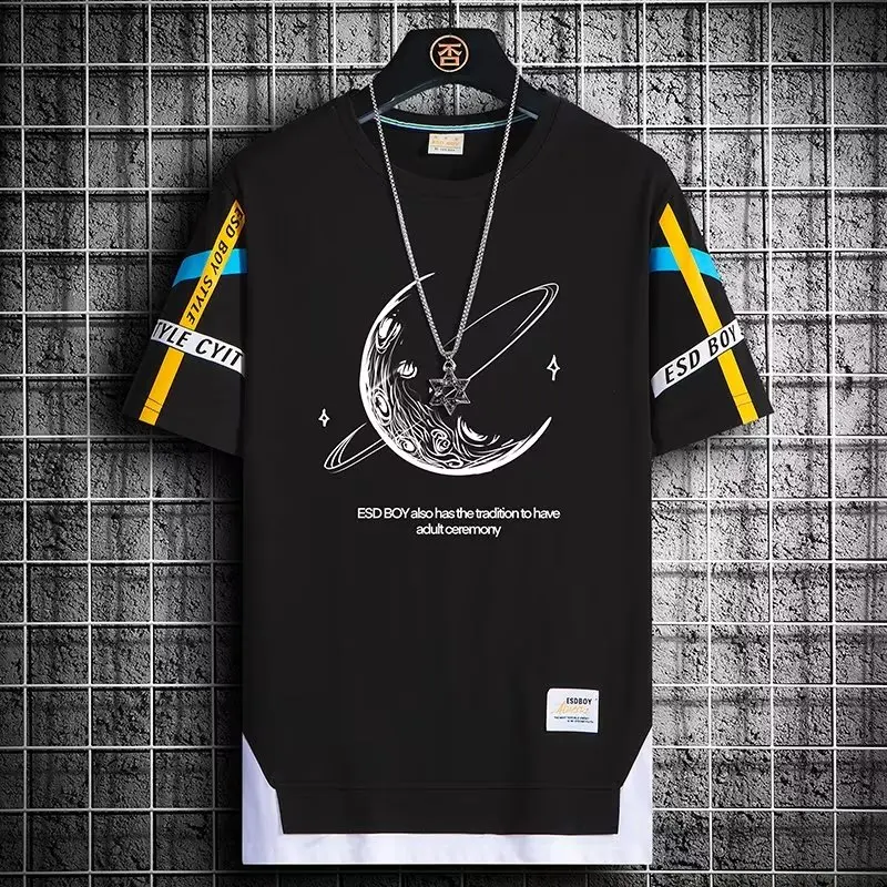 Camiseta de verano para hombre, Top transpirable informal coreano, Camiseta estampada de manga corta con cuello redondo, ropa minimalista para hombre