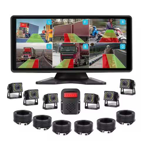 iPoster 10.36" Touch Screen 6ch Split Screen Monitor DVR BSD Ai Detect 6x AHD 1080P Front Side Rear View Cameras For Caravan Rv