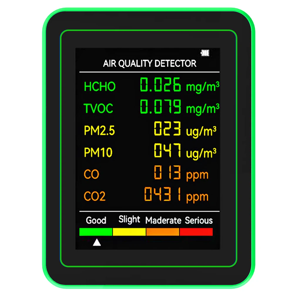 Detector de calidad del aire 6 en 1, Detector de CO2 portátil, Detector multifuncional de dióxido de carbono TVOC HCHO, probador AQI para oficina y escuela