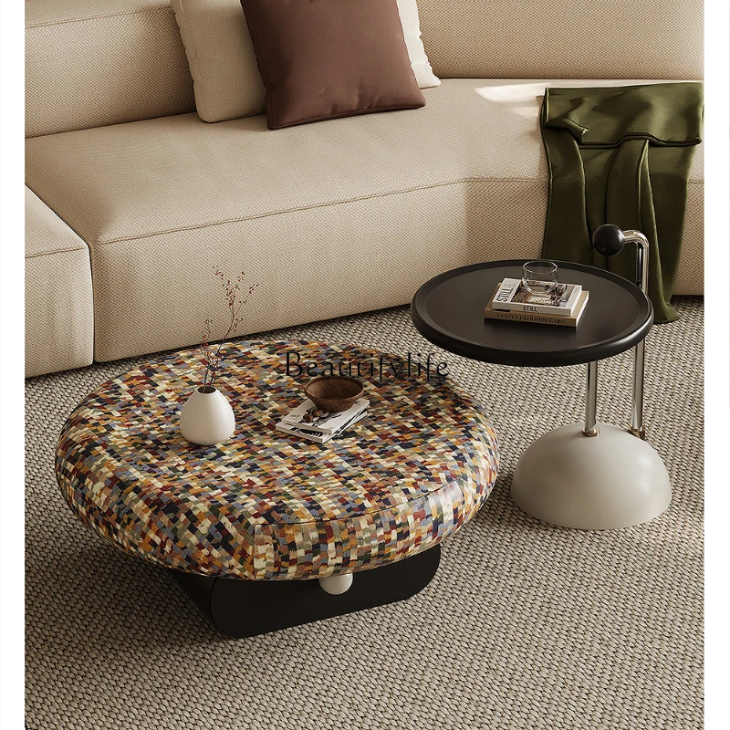 

Rainbow coffee table combination creative round high-end art Italian minimalist small apartment paint