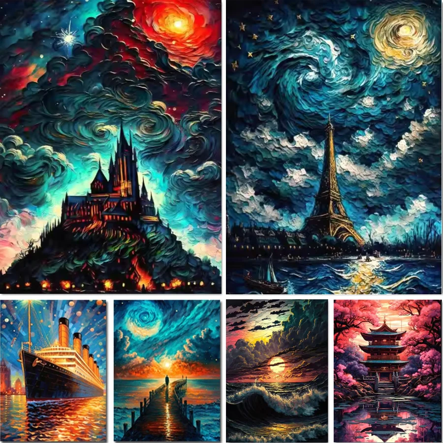 

Temple Waves Castle Ship Diy Diamond Painting 2025 Embroidery Mosaic Full Square Round Diamond Cross Stitch Kits Home Decoration