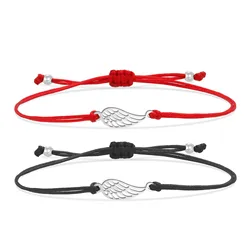 Stainless Steel Delicate Polishing Angel Wing Feather Charm Adjustable Bracelet Women Girl 2022 New Fashion Red String Jewelry