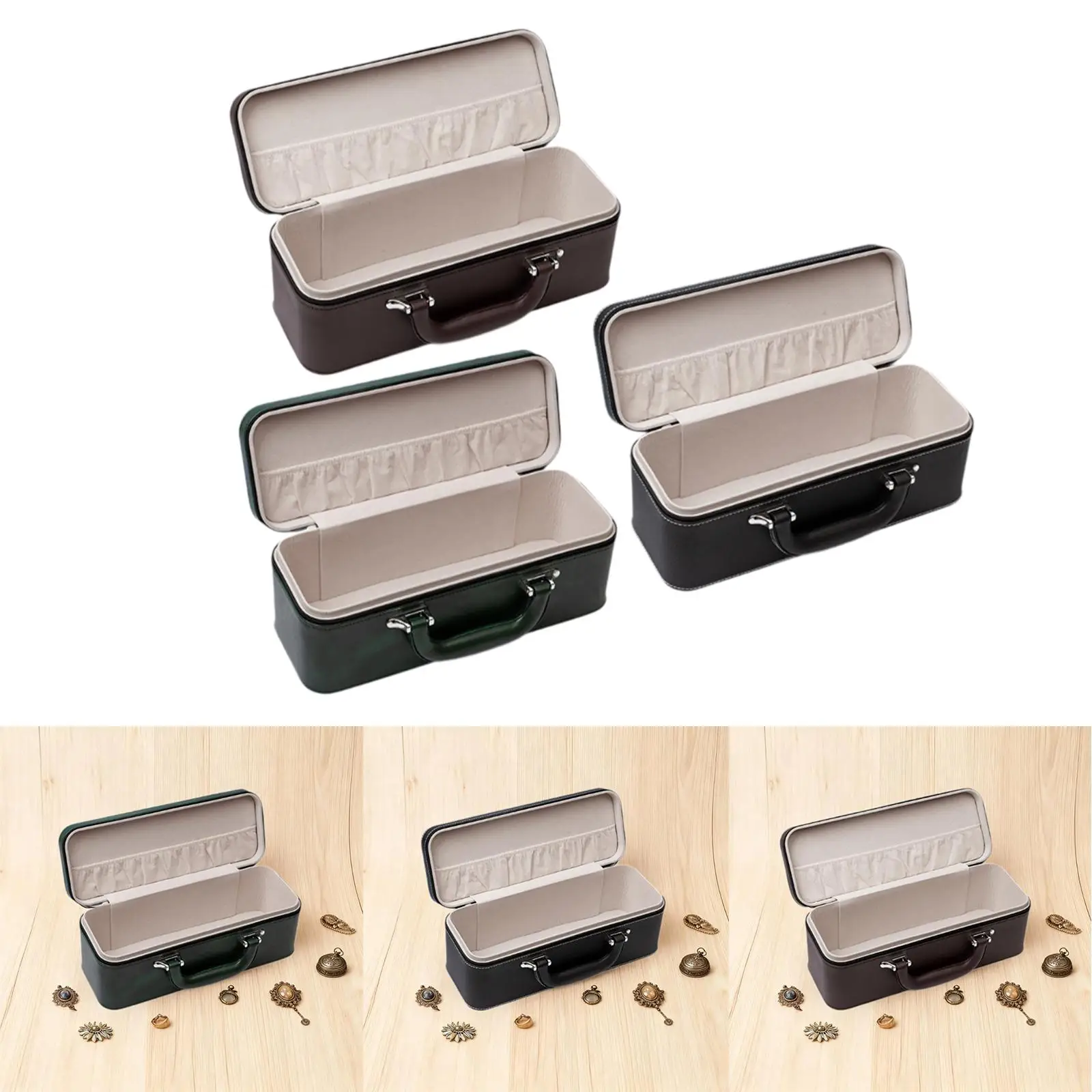 Caja de almacenamiento de joyas, escaparate con asa, cierre de cremallera moderno y espacioso, soporte de exhibición de pulseras de cuero PU para tienda de exposición