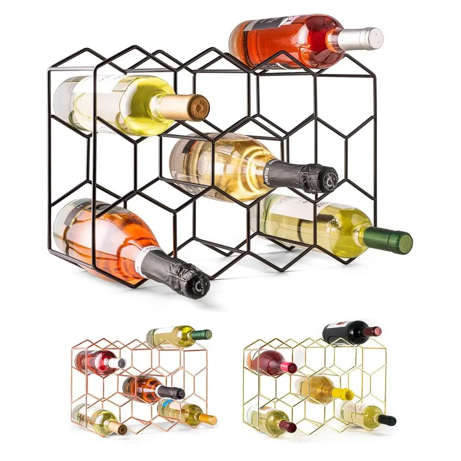 

Countertop Wine Rack 14 Bottle Freestanding Modern Black Metal Small 3 Tier Tabletop Wine Holder Stand for Cabinet, Pantry Wine