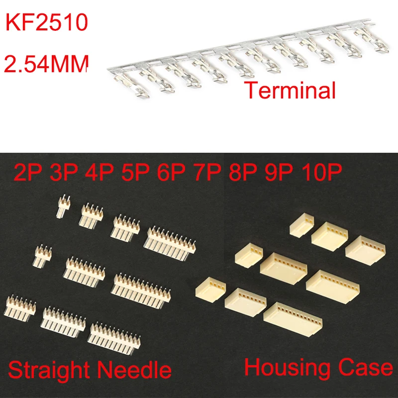 10PCS KF2510 2.54mm Straight Needle/Housing Case/Terminals(100pcs) 2P/3P/4P/5P/6P/7P/8P/9P/10P Connector