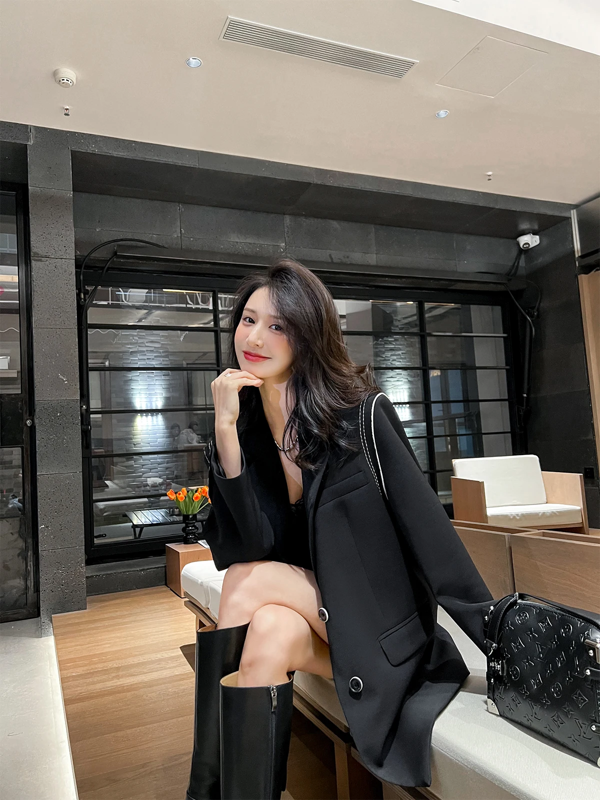 

Высококачественный женский костюм Bla Jaet, свободный, удобный, в Корейском стиле, повседневный, для похудения, весна-осень, новая модная полиэфирная ткань