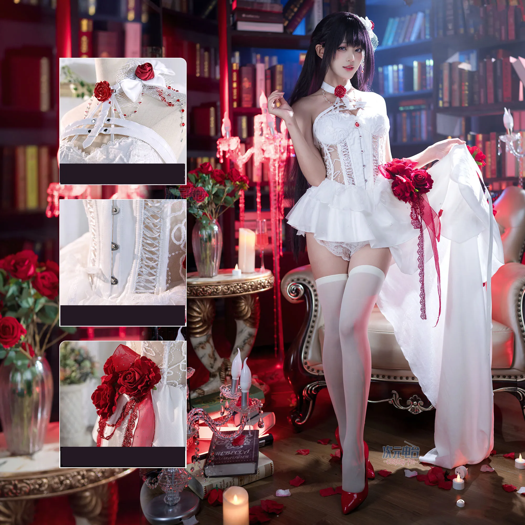 

Anime NIKKE Mihara Cosplay Fantasia Costume Women Sexy Lace Wedding Dress Headwear Socks Suit Halloween Carnival Party Clothes