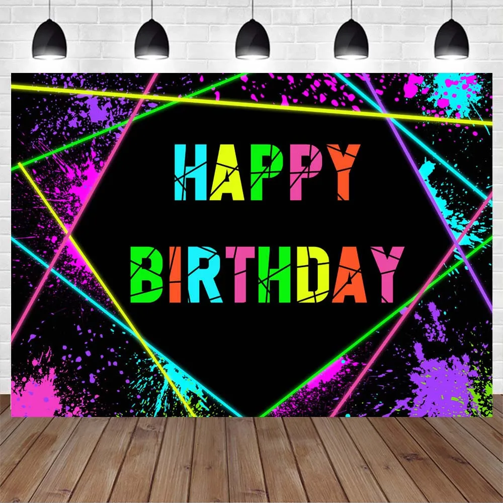 Glow in the Dark Neon Lights Birthday Party Photography Backdrops Retro Dance Party Graffiti Custom Backdrop Studio Decor Banner