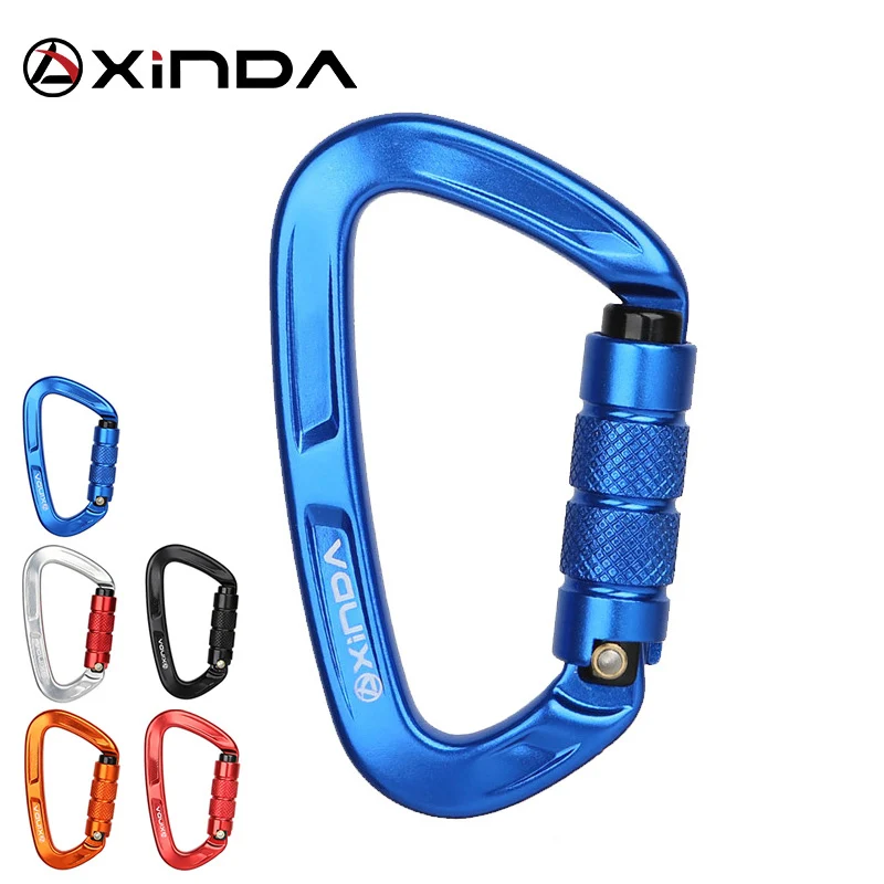 Xinda escalada mosquetão 25kn segurança d-forma fivela bloqueio automático primavera-carregado portão mosquetão de alumínio kits ao ar livre