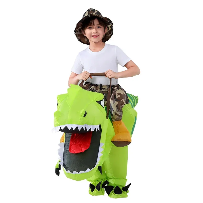 Funny Adults Kids Inflatable Riding Green Dinosaur Cosplay Fancy-dress Halloween Holiday Theme Party Costumes