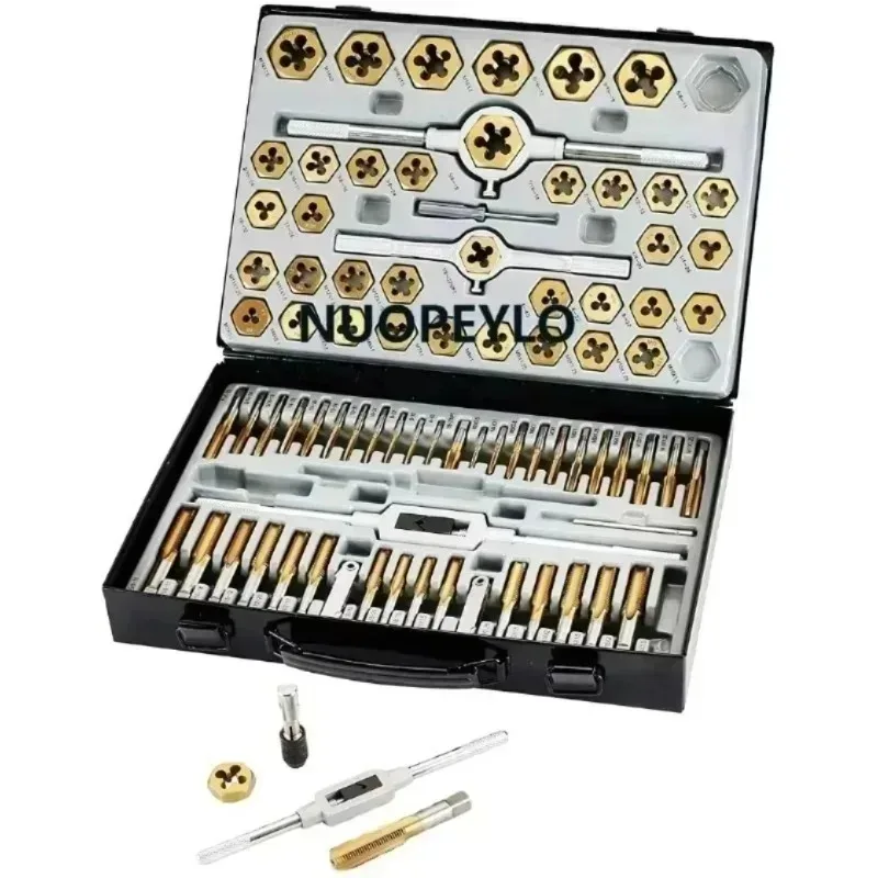 

86-Piece Tap and Die Combination Gold Steel Sae and Metric Tools Titanium Coated Metal Carry Case