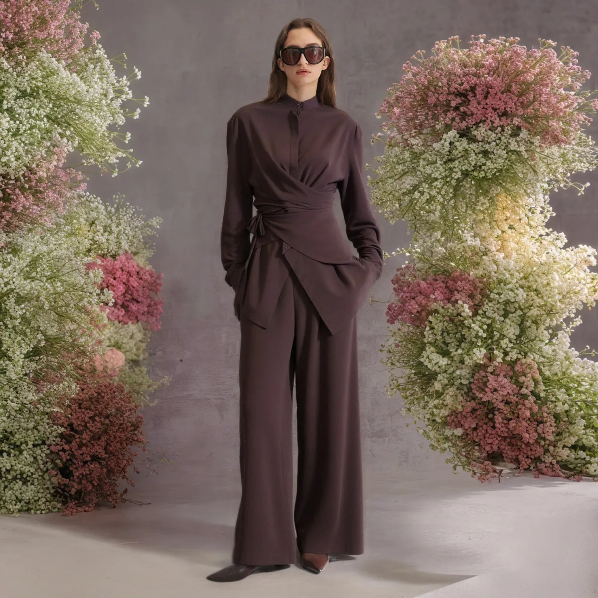 CiCi 2025 مجموعة ملابس النوم المستدامة الجديدة للنساء رابطة عنق مستديرة الخصر السراويل المستقيمة المشتركة ملابس مكتب الحد الأدنى #2