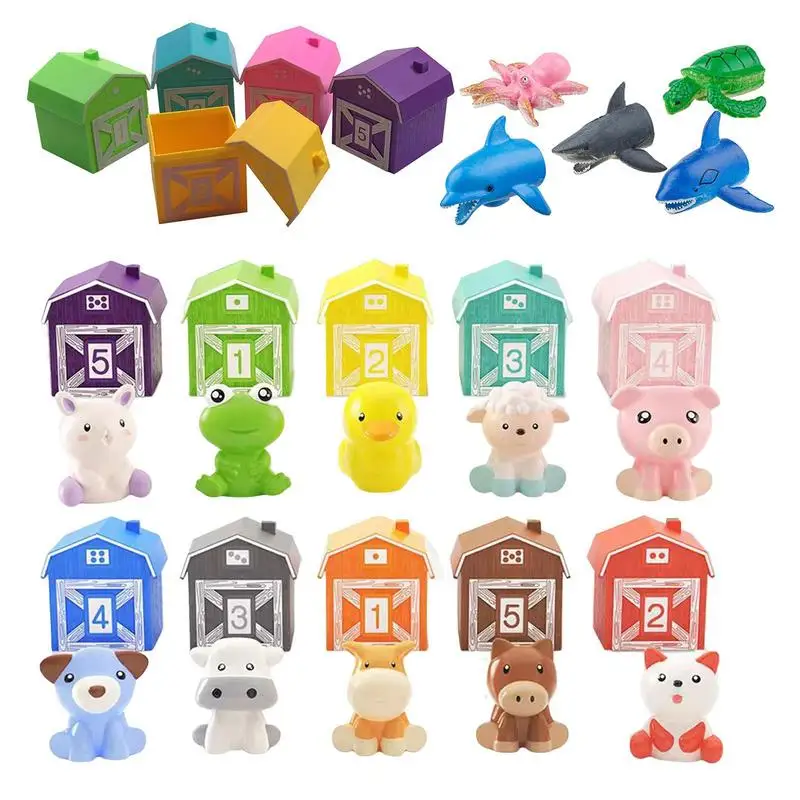 5 Pcs Animal And 5 Barns Finger Puppets Toys Mini Animals Hand Puppet Storytelling Educational Toy Color Sorting Set For Kids