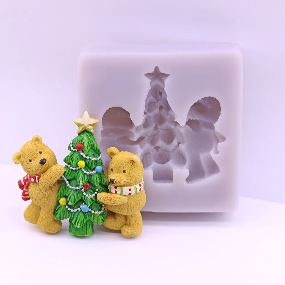 Christmas Tree & Bear Sugar The Chocolate Cake Decoration Silicone Tools DIY Cake Candy Mould