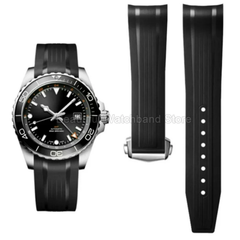 High‑grade FKM Fluororubber Watch Strap 21mm Precisely Curved Lug End for Longines Conquest GMT L3.790 L3.890 Watch Accessories
