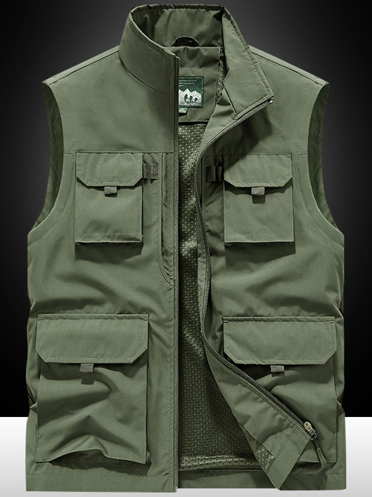 

Fall Men's Casual Loose Thin Stand Collar Vest Outdoor Multi-ket Travel Workwear Fiing Jaet Polyester/Nylon Cosite ...