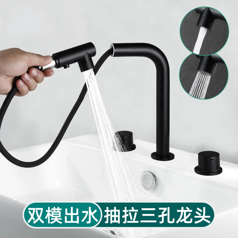 

Bathroom Double Handle Split Three-Hole Pull Basin Faucet Bathroom Cabinet Washbasin Hot and Cold Faucet Three-Piece Set