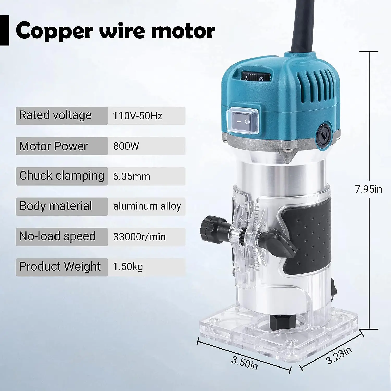 800W  Electric Trimmer Woodworking 30000rpm Wood Router Machine Hand DIY Milling Carving Engraving Power Tools With Mill Cutter