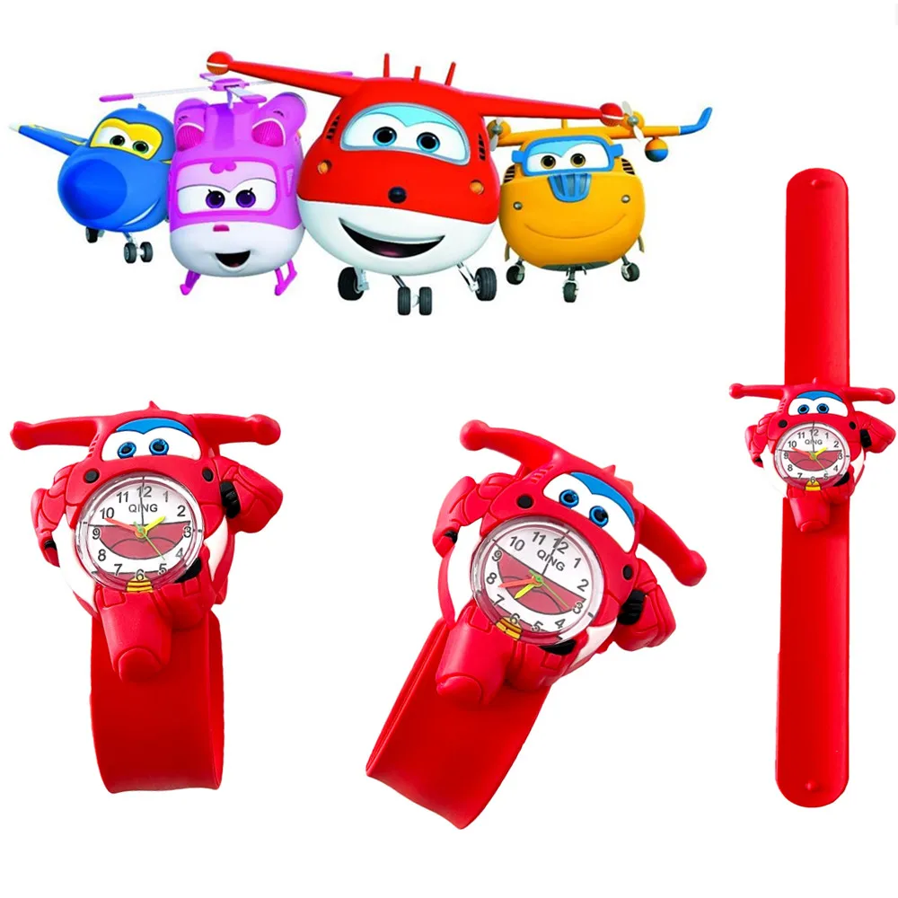 1 Peça Relógio de Desenho Animado Super Wings com Figuras de Ação de Avião, Pulseira de Silicone, Modelo de PVC, Brinquedo de Presente