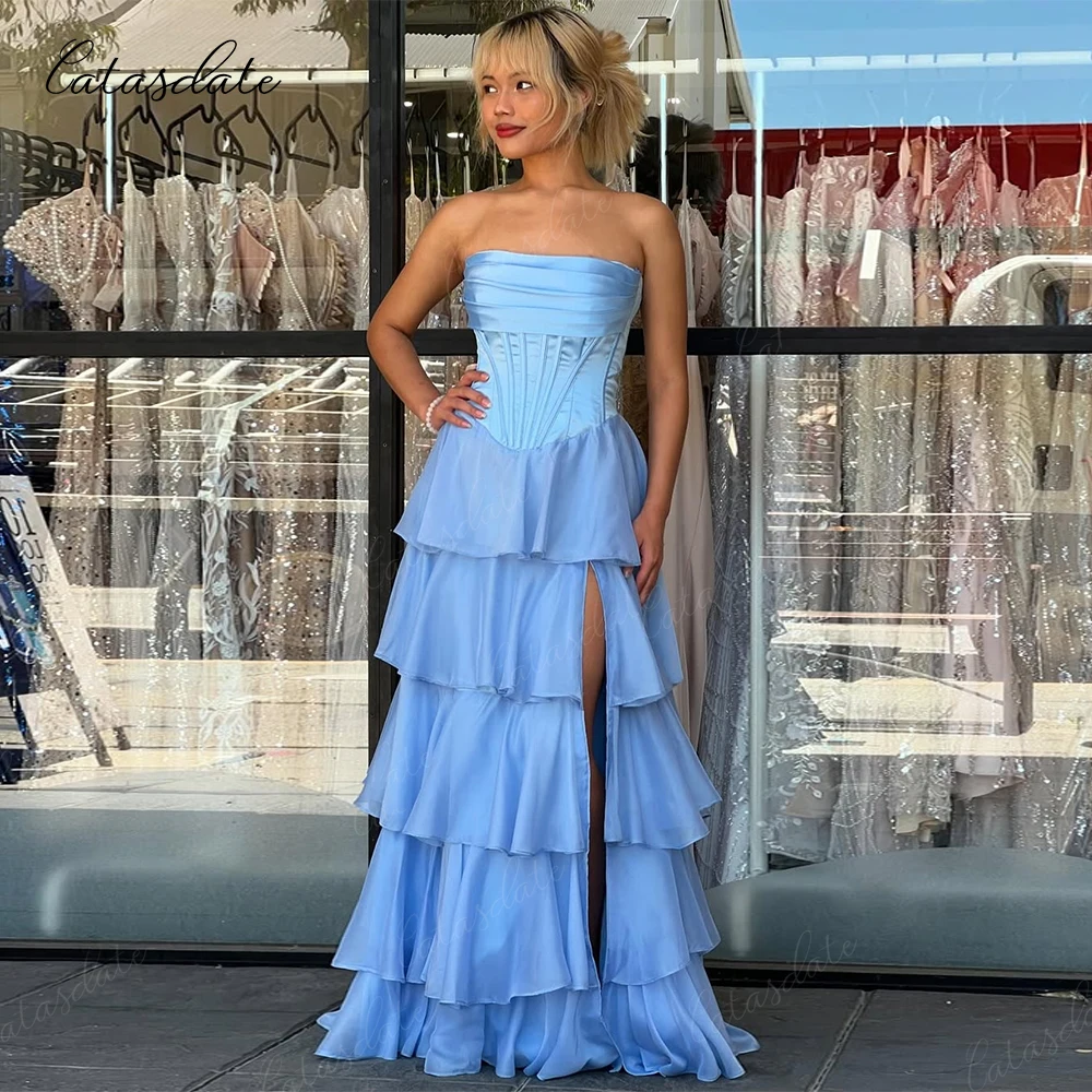 

Catasdate Strapless Sheath Evening Party Dress Tiered Prom Dress 2025 Formal Occasion Dresses for Women vestidos de fiesta