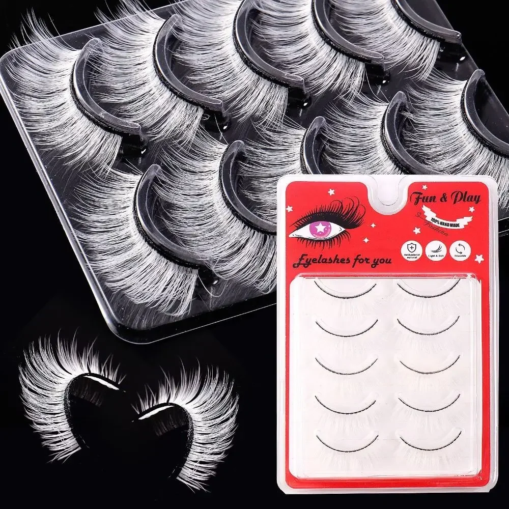 3 Pairs Dramatic White False Eyelashes Natural Manga Fluffy Faux Mink Eyelashes long Thick Cosplay Eyelashes Makeup Tool