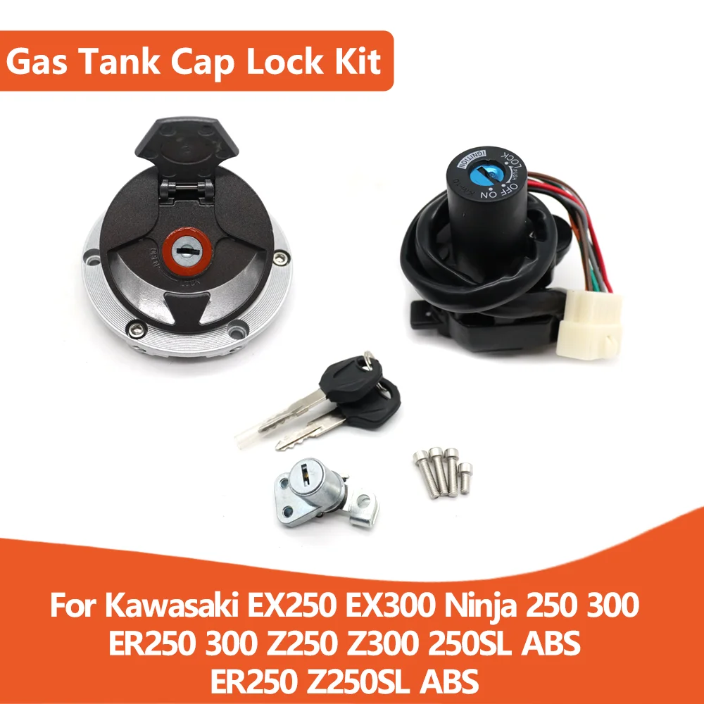 For Kawasaki EX250 EX300 Ninja 250 300 Z250 Z300 ER250 Z250SL ABS Motorcycle Ignition Switch Fuel Gas Cap Seat Lock Key Set