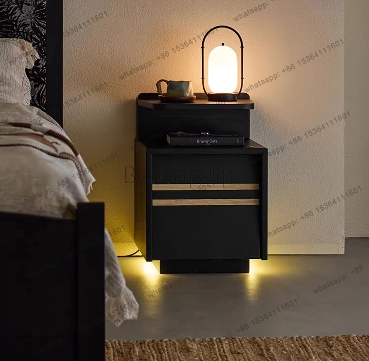 XX Bedside Home Bedroom Small Solid Wood Smart Black Multifunctional Wabi Sabi Wind Floor Locker