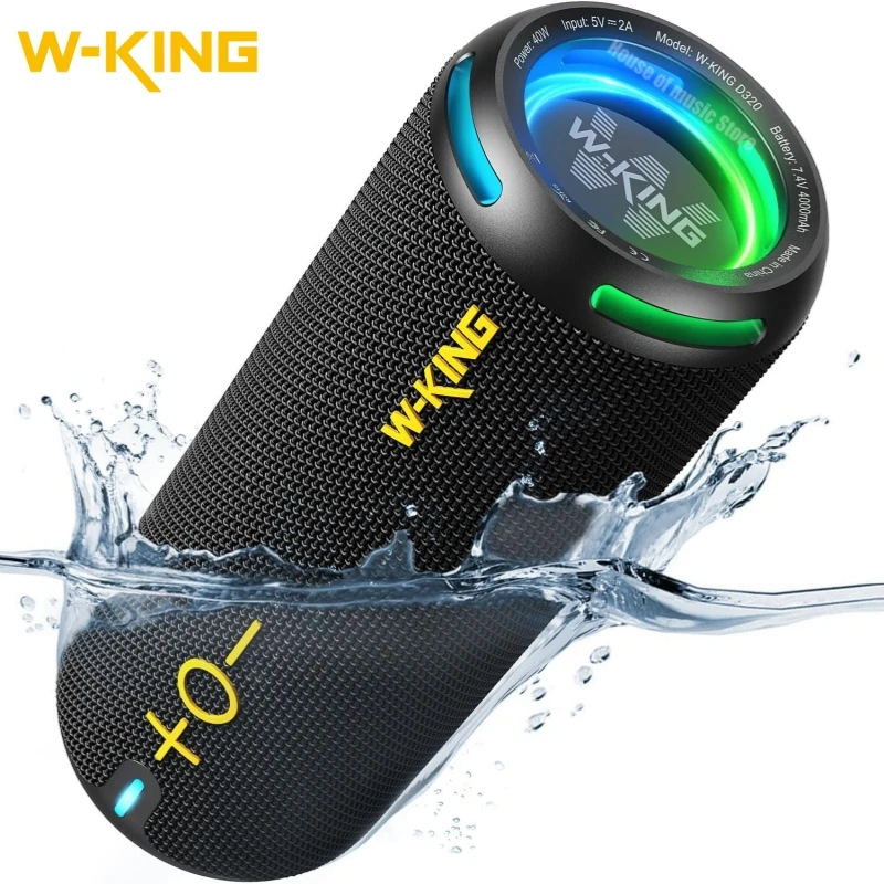 W-KING Portable Bluetooth Speakers IP67 Waterproof Outdoor Speakers Wireless Loud volume Deep Bass 360° Stereo Sound with Lights