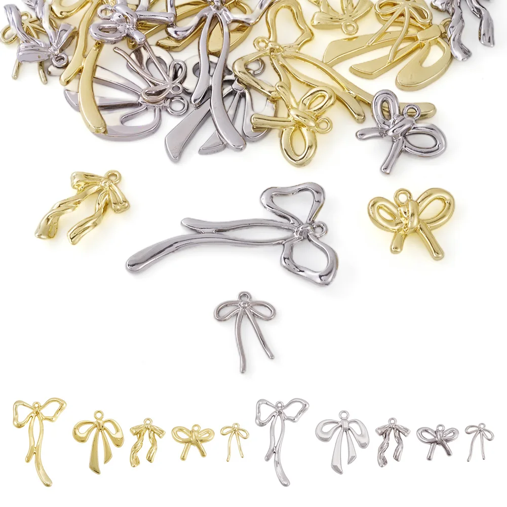 20Pcs Plating Alloy Pendants Bowknot Charms Mixed Color 15.5~45x13~26x2~6mm Hole: 1.2~2.5mm