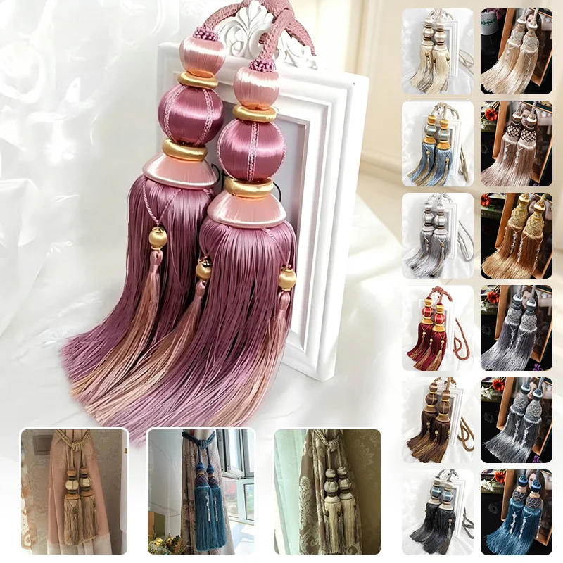 1 Pair Tassel Curtain Tieback Double Ball Tie Rope Home Room Accessories Holder Buckle Rope Bandage Holdback Window Shade
