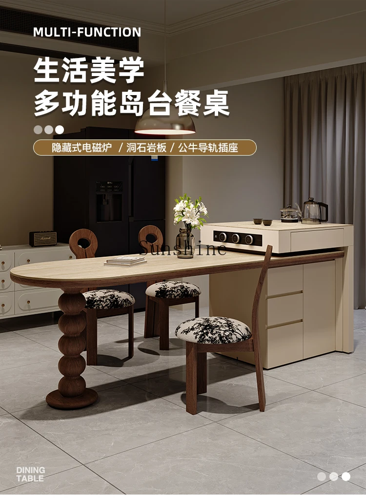 French retro style, travertine slate retractable, integrated home guest restaurant multi-function