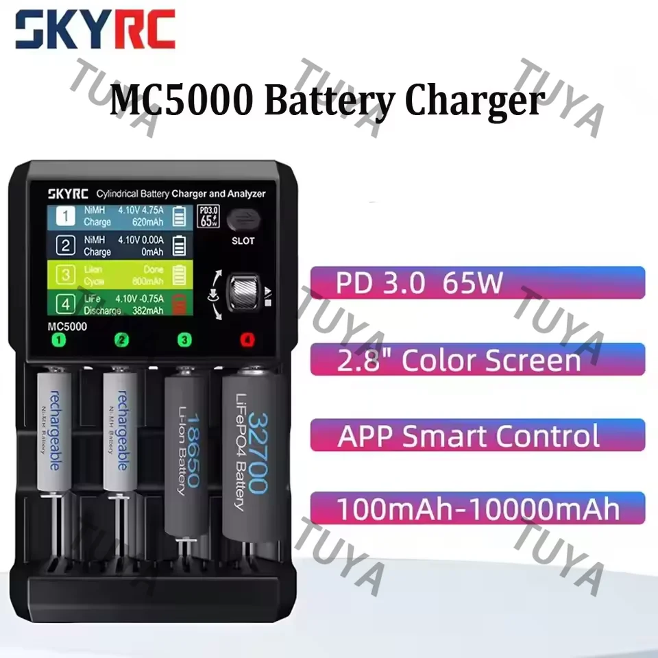 

MC5000 65W Cylindrical Battery Charger 2.8'' Compatible with Li-ion HV LiFe NiMH NiCd Eneloop NiZn RAM LTO Na-ion RC