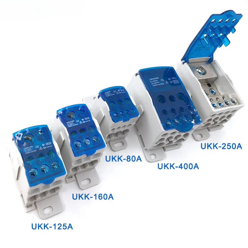 1PCS UKK80A 125A 160A 250A 400A 500A Terminal Block 1 in many Out Din Rail Distribution Box Universal Electric Wire Connector