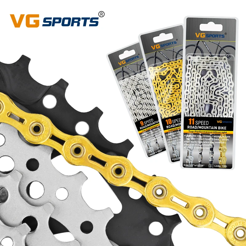 VG Sports 8 9 10 11 Speed Bicycle Chain Half/Full Hollow 8s 9s 10s 11s Ultralight 116 Links Mountain Road Bike Chains Bike Parts