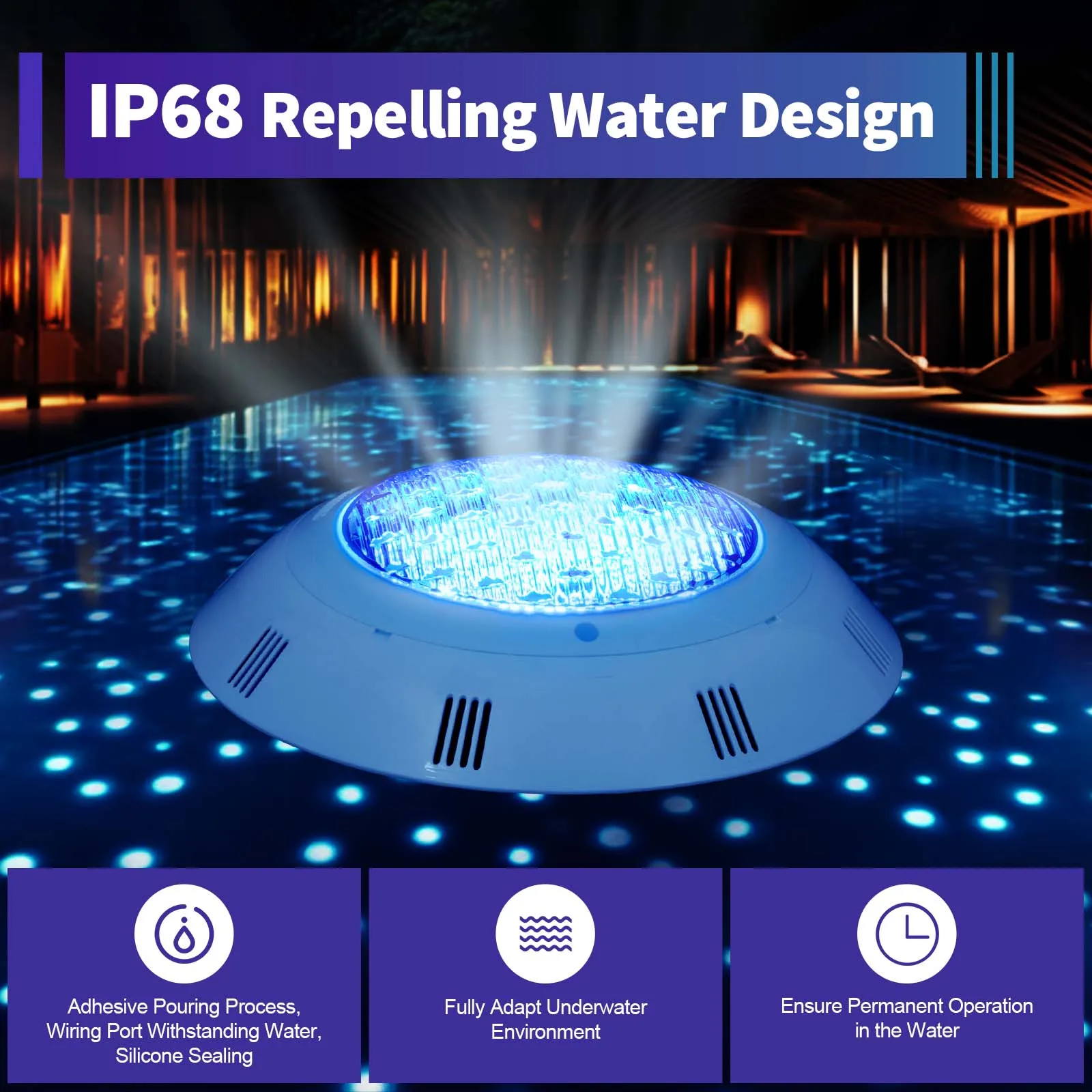 Image of 45W RGB LED-Poolleuchte mit RF-Fernbedienung IP68 Schwimmbadlampe 460 ​ LED-Unterwasserbeleuchtung für Schwimmbäder