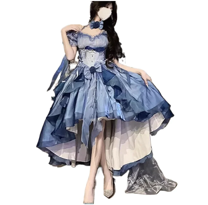 Blue Lolita Dress Gorgeous Foreign Style Heavy Industry Fluffy Tail Princess Set